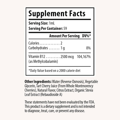 Drop Vitamin B12 Liquid Drops – 2500 µg Methylcobalamin, Sublingual, Natural Cherry, Non-GMO, Vegan, 60 ml