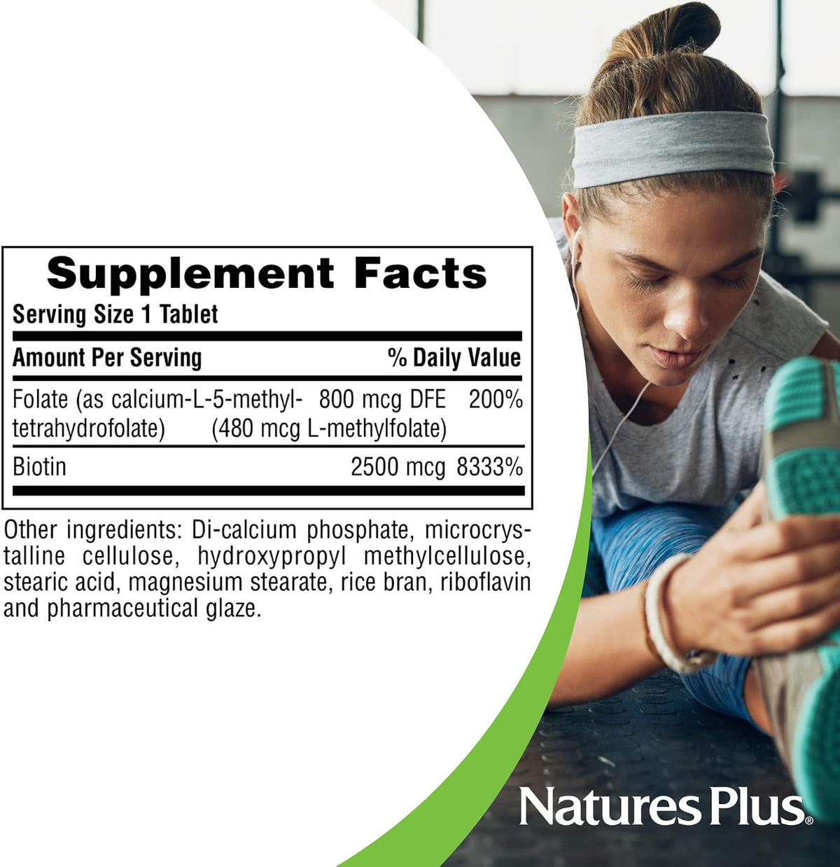 NaturesPlus Biotin & Folate 2500/8000 mcg Sustained Release Tablets, 30 Count - görsel 5