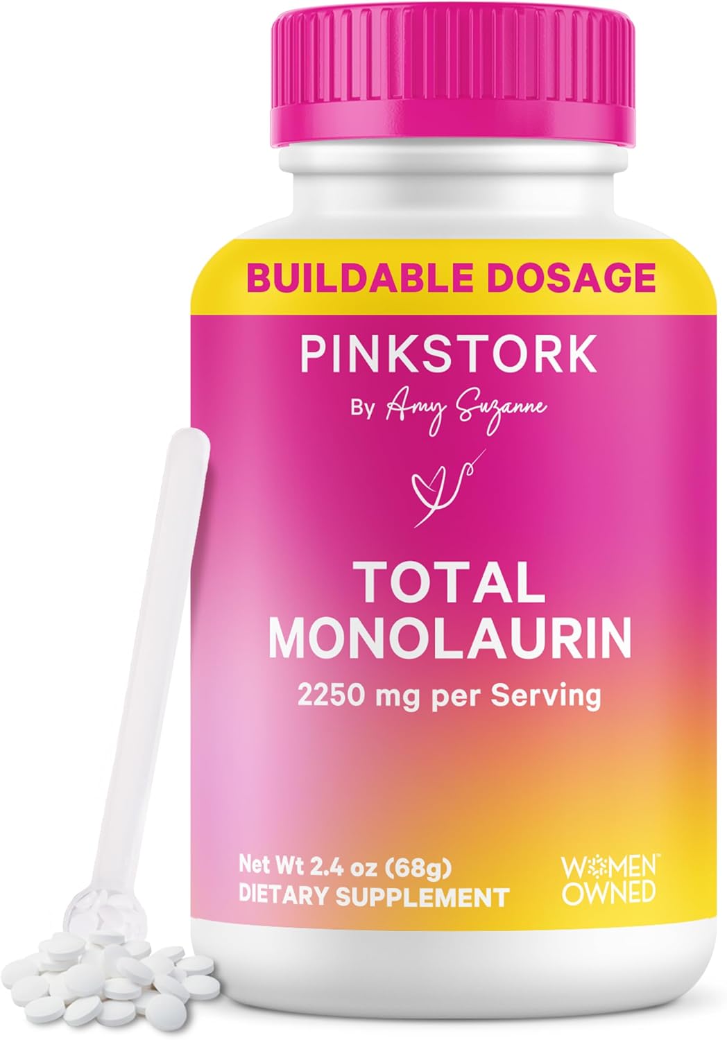Pink Stork Monolaurin Pellets – Vegan Lauric Acid Immune & Gut Support for Women – Microbial Balance, Digestive Wellness – Odourless, Scoopable Supplement – 226g – 75 Servings - görsel 1