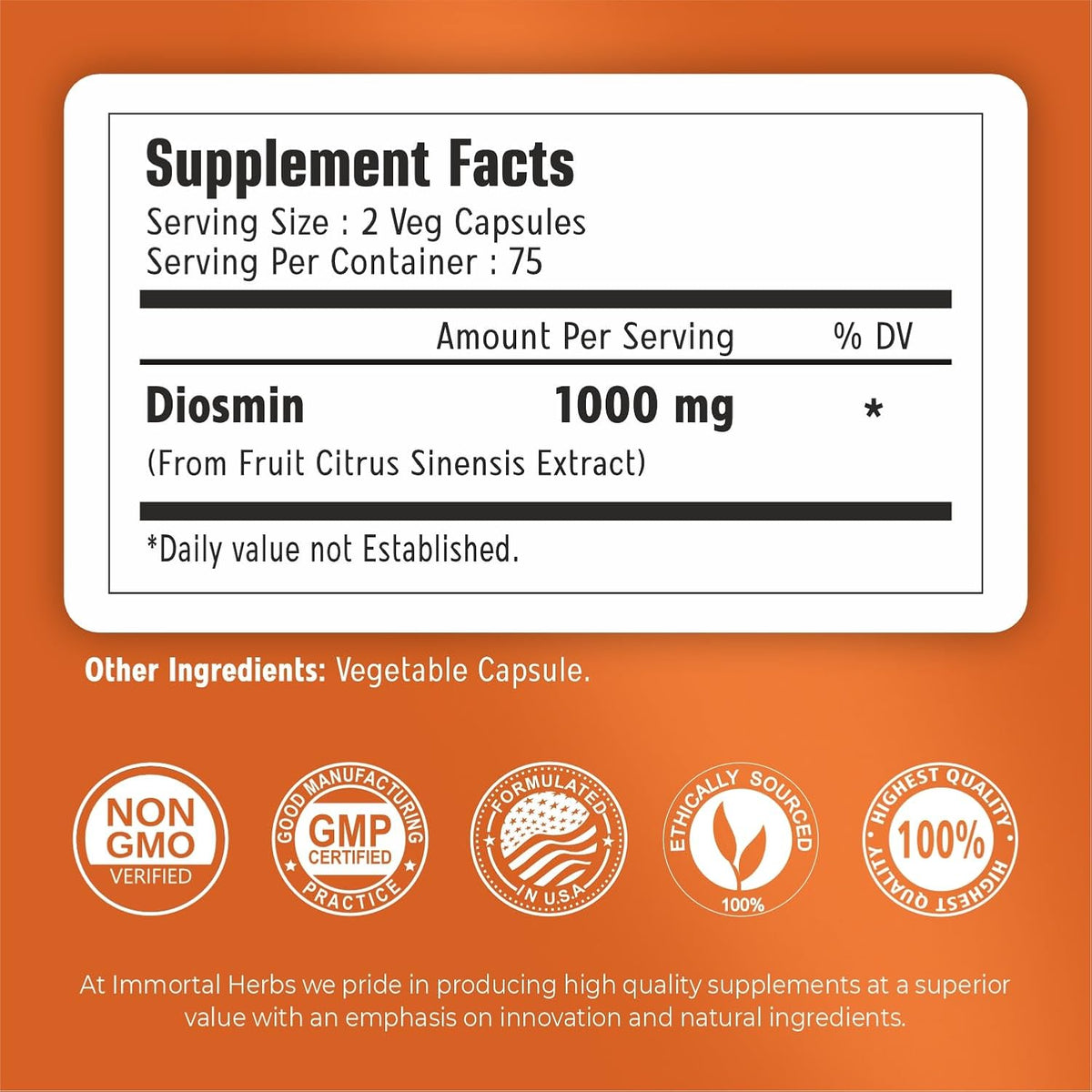 Immortal Herbs Pure Diosmin 1000mg Complex Formula, 150 Capsules - görsel 2