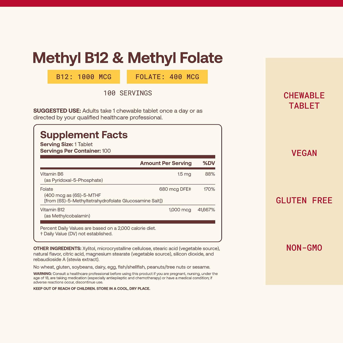 Jarrow Formulae Methyl B-12 & Methyl Folate, 100 Chewable Tablets - görsel 4