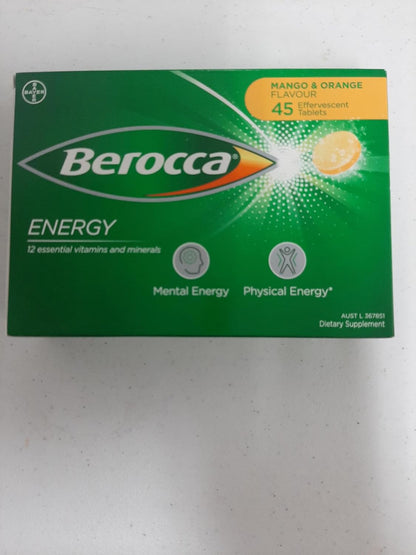 Berocca Energy Vitamin B & C Mango & Orange Flavour Effervescent Tablets, 45 Tablets