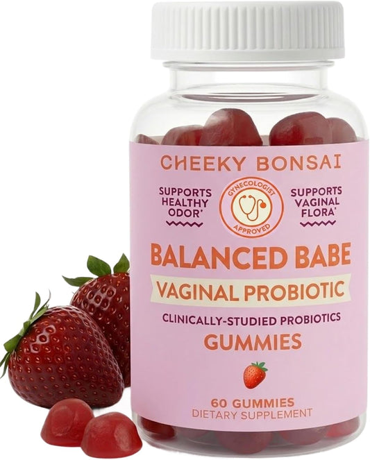 Cheeky Bonsai Balanced Babe - Vaginal Probiotic Gummies for Women, Balanced pH, Healthy Odour, and Flora Support - 5 Billion CFUs - Juicy Strawberry Flavour, 60 Count