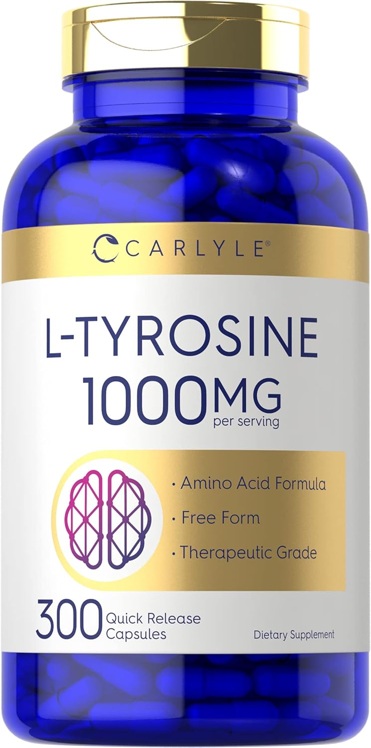 Carlyle L-Tyrosine Capsules 1000mg, 300 Count, High Strength, Non-GMO & Gluten-free - görsel 1
