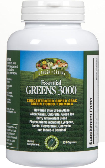 Garden Greens Essential Greens 3000 Veggie Capsules, 120 Capsules