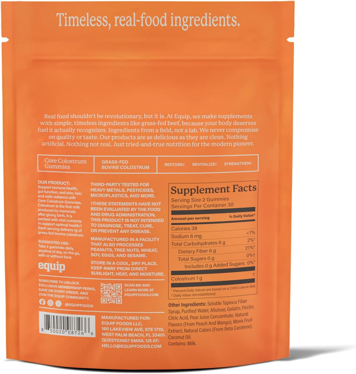 Equip Foods Core Bovine Colostrum Gummies - Peach Mango, 60 Gummies (30 Servings) - görsel 7