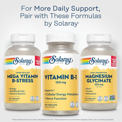 SOLARAY Vitamin B1 (Thiamine) 100 mg - Healthy Energy Metabolism, Skin, Brain, Heart & Nervous System Support