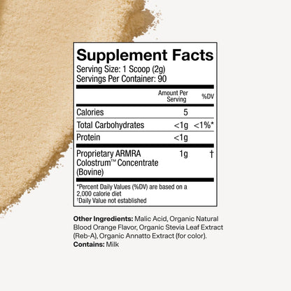 ARMRA Colostrum Powder | Blood Orange | Gut Health & Bloating | Skin & Hair | Immunity | Keto, Gluten-free and Fat-Free | 90 Servings