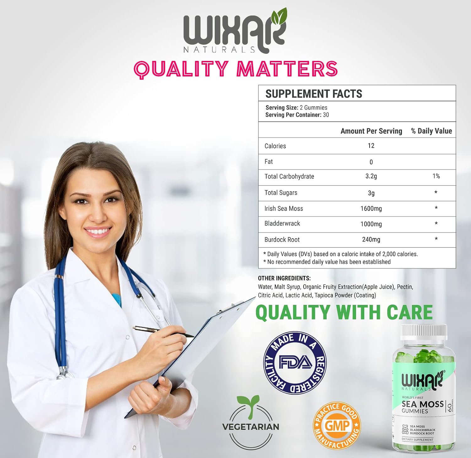 WIXAR NATURALS Sea Moss Gummies - Irish Sea Moss, Bladderwrack & Burdock Root - 60 Vegan Gummies - görsel 5