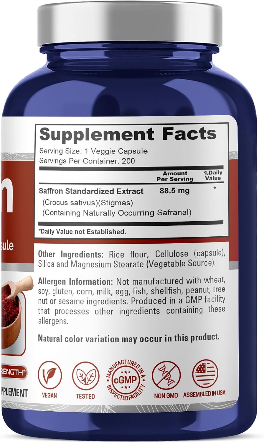 NusaPure Saffron Extract 88.5mg - 200 Vegetarian Capsules, Non-GMO, Vegan - görsel 2