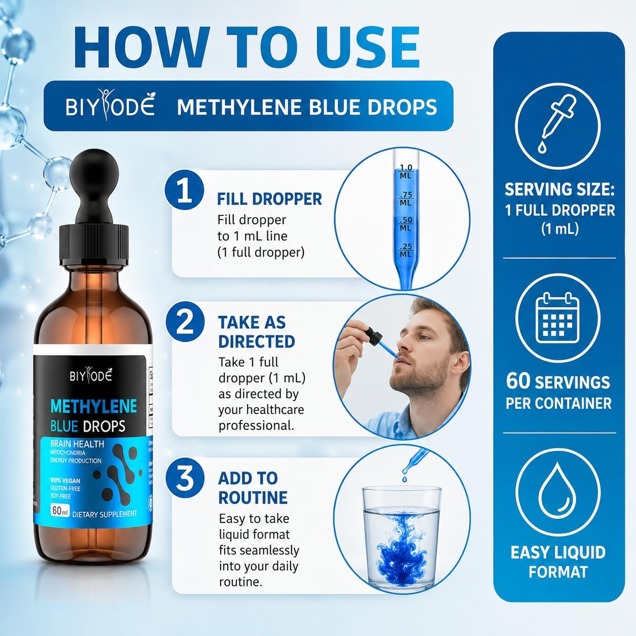 Methylene Blue Drops - Formaldehyde and Alcohol Free - 1% Methylene Blue for Human Undertake - Brain Health Grade - görsel 4