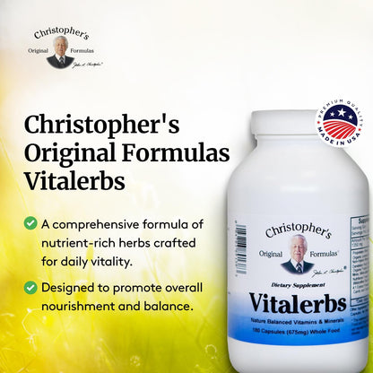 Christopher's Original Formulae Vitalerbs, Nutrient-Rich Herbal Supplement, 180 Vegetarian Capsules