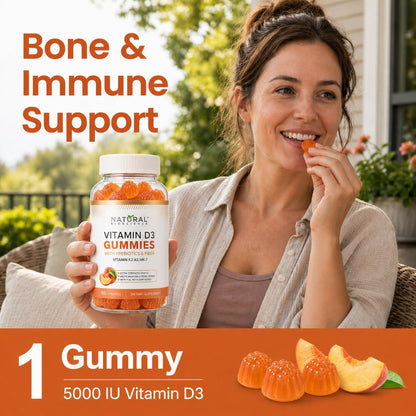 Sugar Free Vitamin D3 K2 Gummies 5000 IU + K2 MK7 80 mcg – Natural Peach Flavour