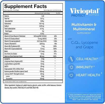 Vivioptal for Men Multivitamin & Multimineral – 30 Capsules with CoQ10, Lycopene & Resveratrol – Gluten-free – German Formula