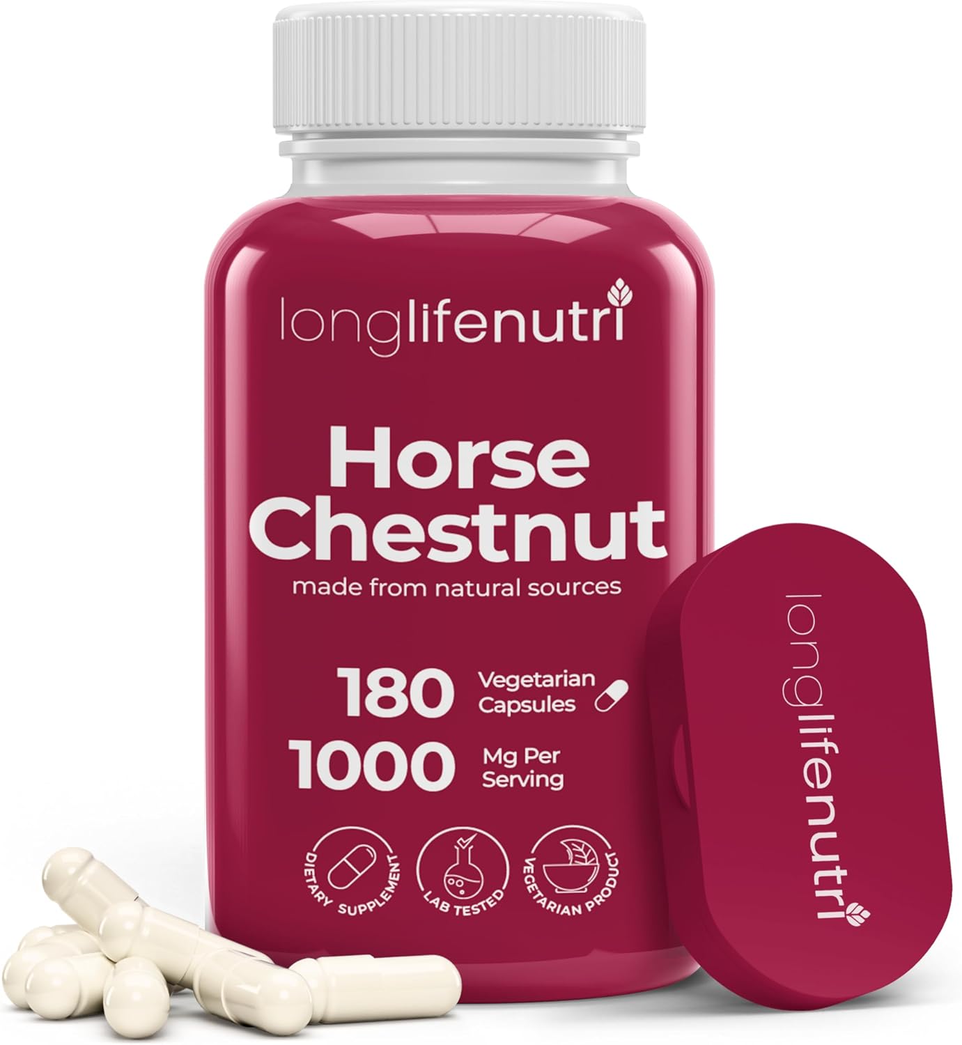 LongLifeNutri Horse Chestnut Extract 500mg – Organic Supplement for Circulation & Wellbeing, 180 Vegetarian Capsules - görsel 1