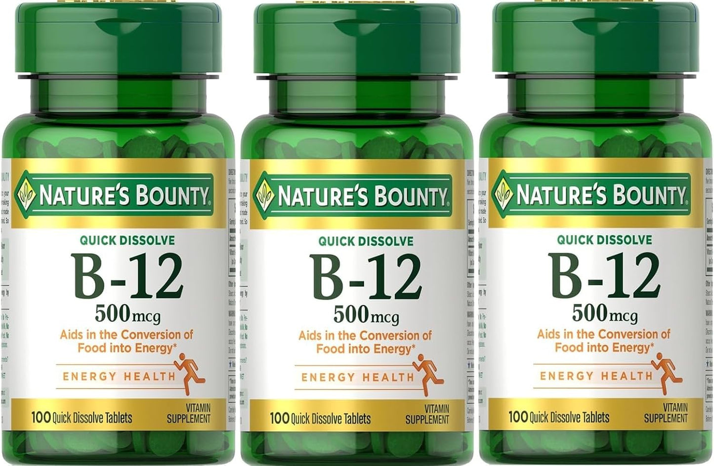 Nature's Bounty Vitamin B12 500 mcg Quick Dissolve Tablets, 300 Tablets (Pack of 3) - görsel 1
