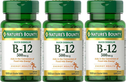 Nature's Bounty Vitamin B12 500 mcg Quick Dissolve Tablets, 300 Tablets (Pack of 3)