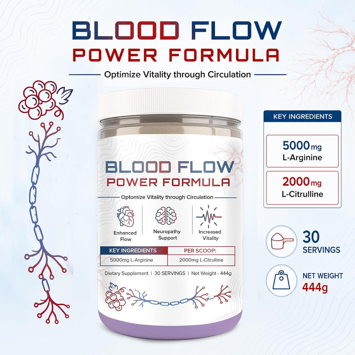 The Blood Flow Power Formula Neuropathy Drink Powder - L-Arginine & Citrulline Supplement - görsel 3