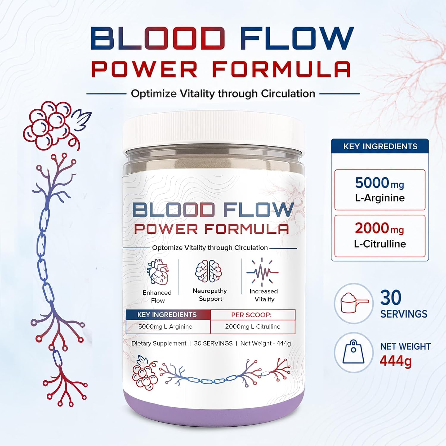 The Blood Flow Power Formula Neuropathy Drink Powder - L-Arginine & Citrulline Supplement - görsel 3