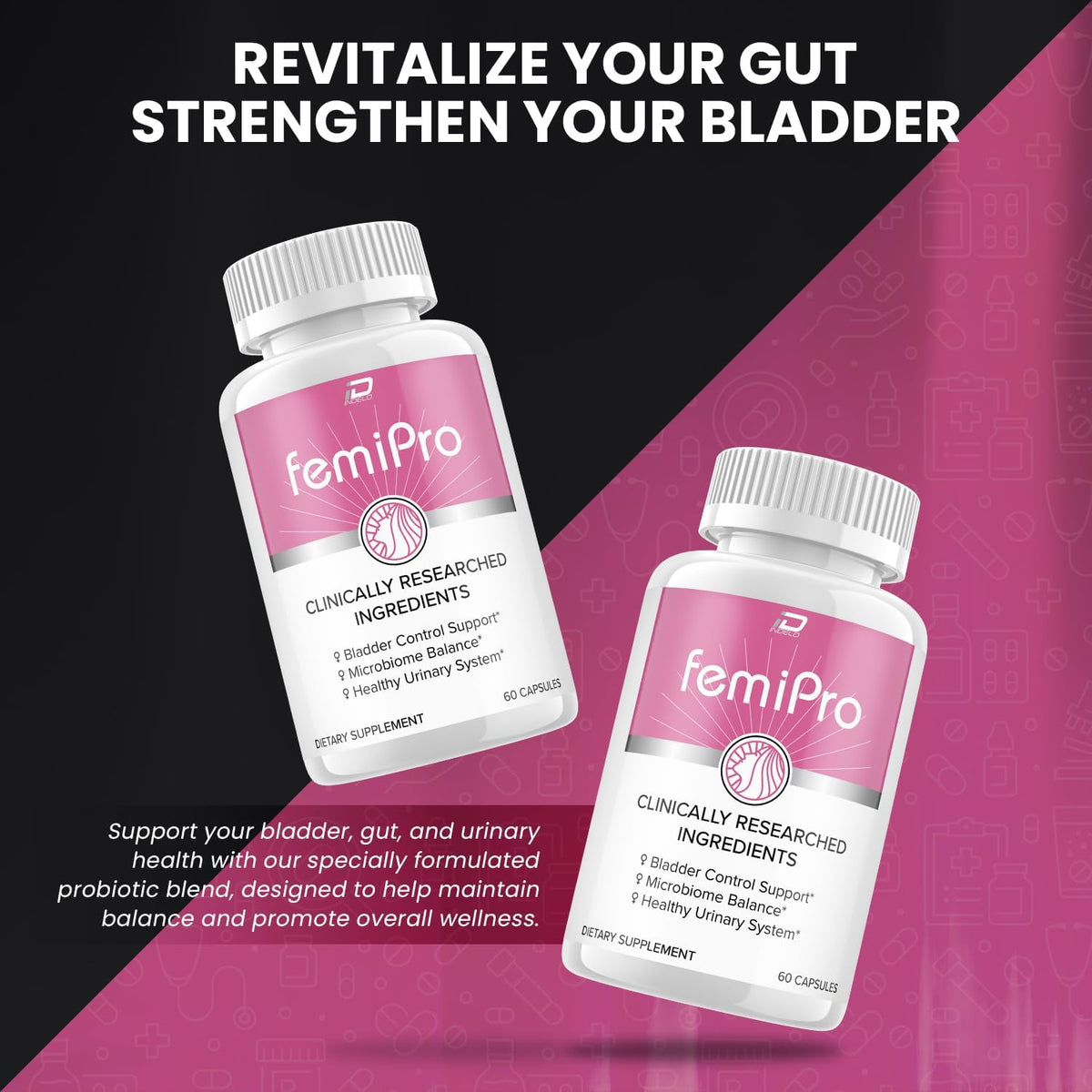 FemiPro Food Supplement – Probiotic for Urinary and Bladder Health, 5 Bottles (300 Capsules) - görsel 3