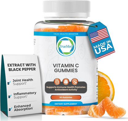 TRUEMED Chewable Vitamin C Gummies for Adults - 250mg with Zinc and Probiotics - Daily Immune Support - Non-GMO, Gluten-free - 60 Count - Made in USA
