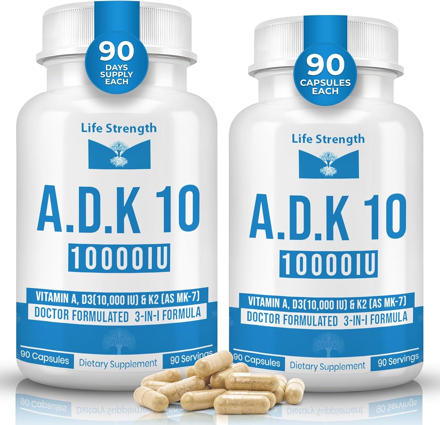LifeStrength ADK 10 - Vitamin A, D3 (10,000 IU) & K2 (MK-7) Supplement - 90 Capsules - görsel 10