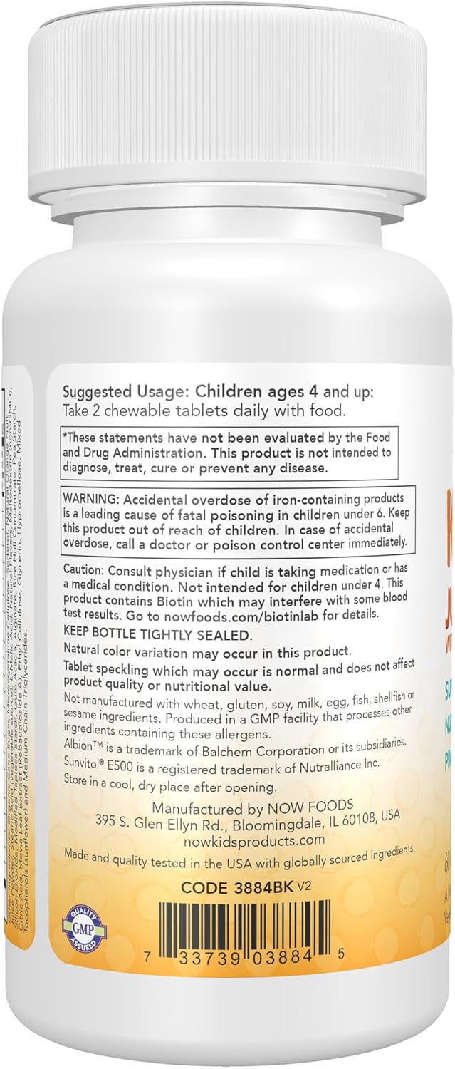 Now Kids Supplements, Kid Vits Multivitamin, Juicy Orange, 60 Chewable Tablets - görsel 3