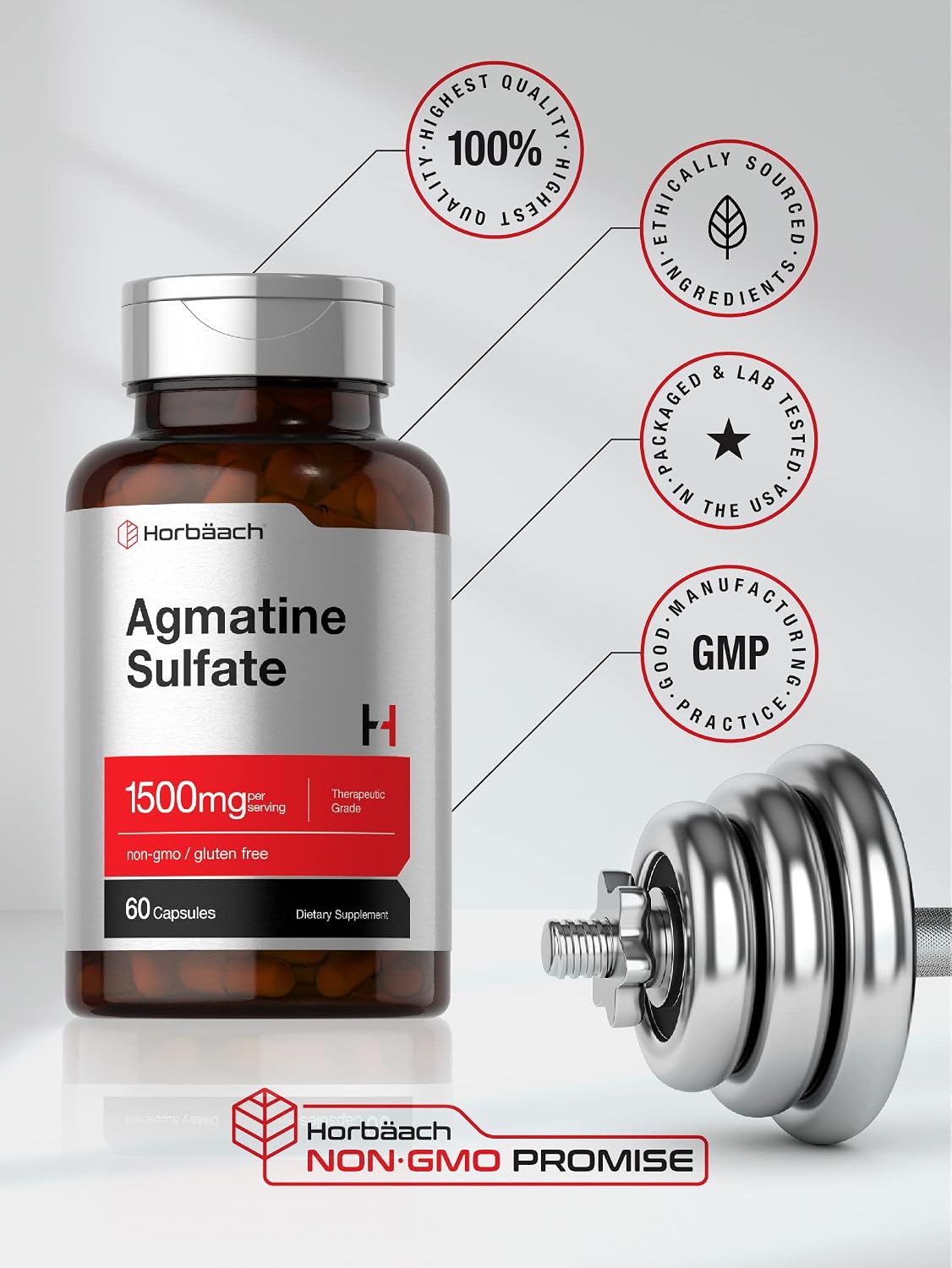 Horbäach Agmatine Sulphate Capsules 1500mg | 60 Capsules | Pharmaceutical Grade | Non-GM, Gluten-Free Supplement - görsel 5