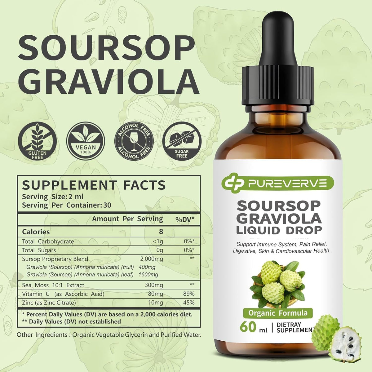 Soursop Graviola Liquid Drop for Cell Support & Regeneration, Immune System and Gut Health Support, Soursop Bitters Liquid, Herbal Goodness, Sugar/Gluten-free, Natural Flavour, 118 ml (4 fl oz), 2 Pack - görsel 4