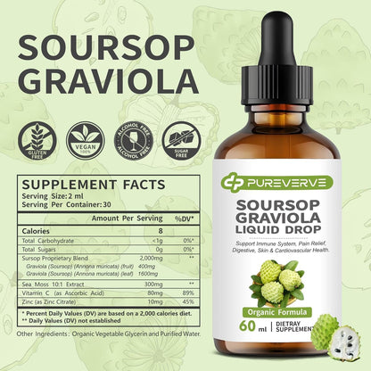 Soursop Graviola Liquid Drop for Cell Support & Regeneration, Immune System and Gut Health Support, Soursop Bitters Liquid, Herbal Goodness, Sugar/Gluten-free, Natural Flavour, 118 ml (4 fl oz), 2 Pack