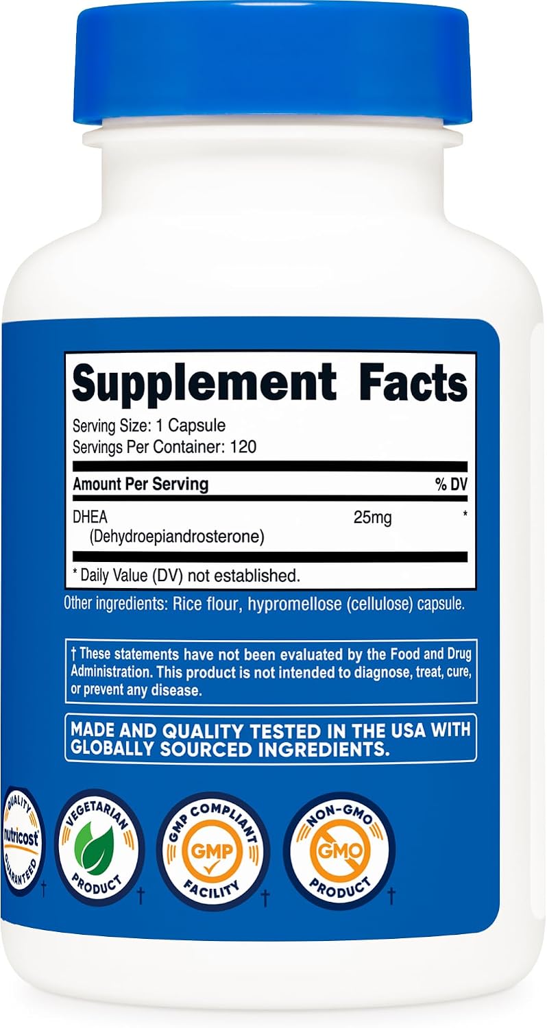 Nutricost DHEA 25mg, 120 Capsules – Gluten-Free, Non-GM Supplement - görsel 5