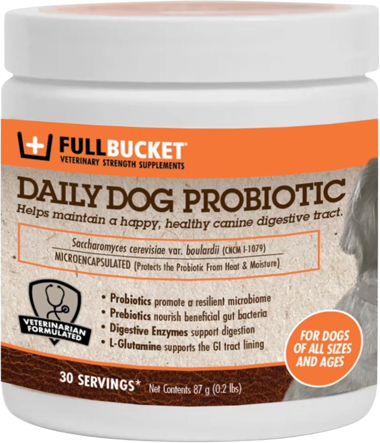 FullBucket Daily Dog Probiotic 30 Servings - Supports Natural Digestion with Probiotics, Prebiotics & Digestive Enzymes - Tasty Probiotic Powder for Dogs - görsel 1