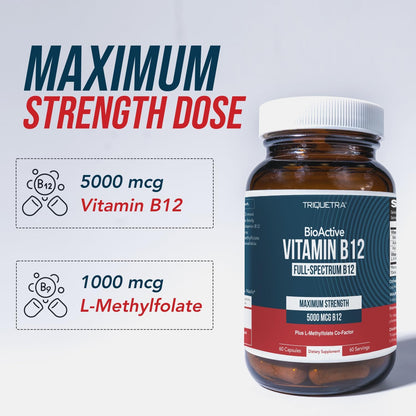 BioActive Vitamin B12 - 5000 µg with Methylfolate - 3 BioActive Forms - Vegan, Non-GM (60 Servings)