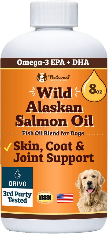 Natural Dog Company Wild Alaskan Salmon Oil for Dogs - EPA & DHA Omega-3 Fish Oil Supplements with Salmon & Pollock Blend for Skin, Coat, Joints, Heart & Immune Support, 946 ml