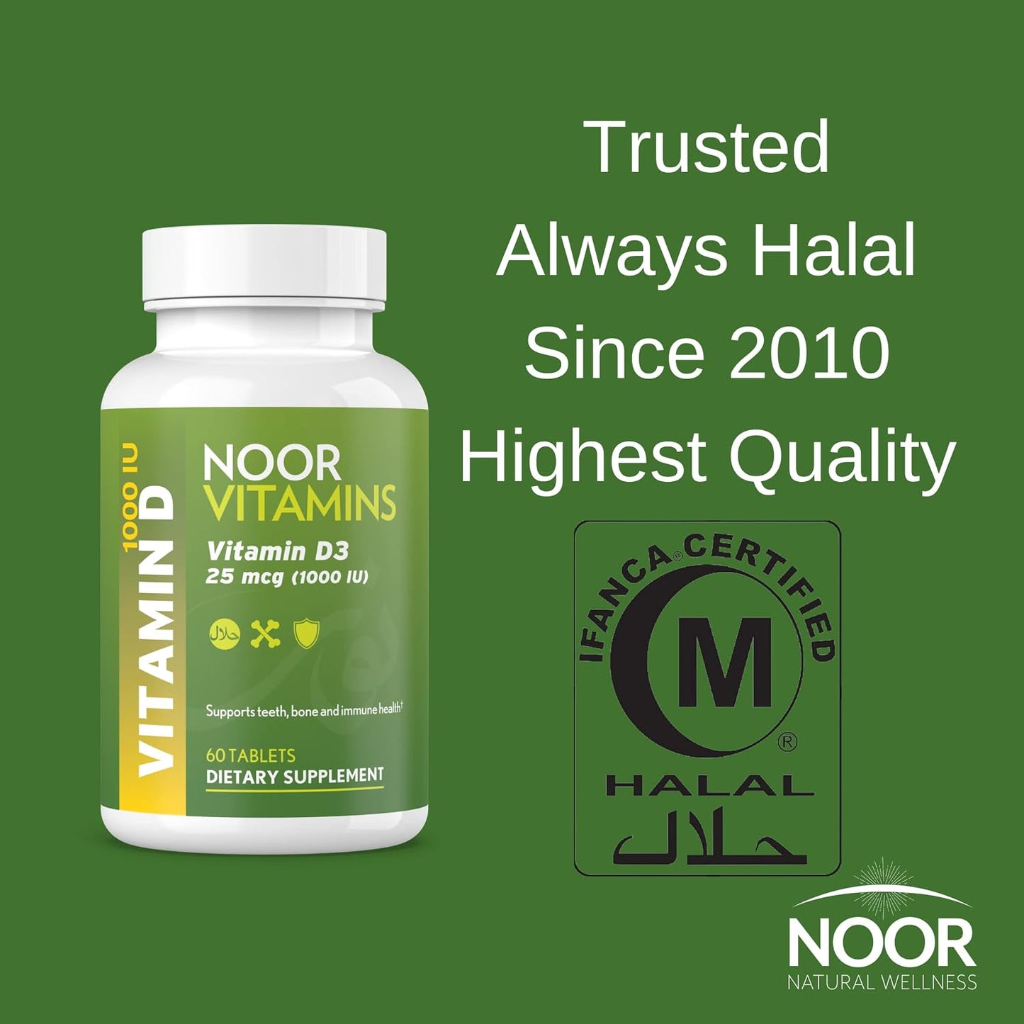 Noor Vitamins Halal Vitamin D3 1000 IU Tablets - 60 Count - görsel 5