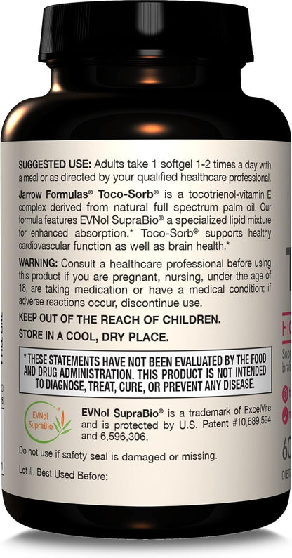 Jarrow Formulae Toco-Sorb – Tocotrienol-Tocopherol Complex with Vitamin E, 60 Soft Gels
