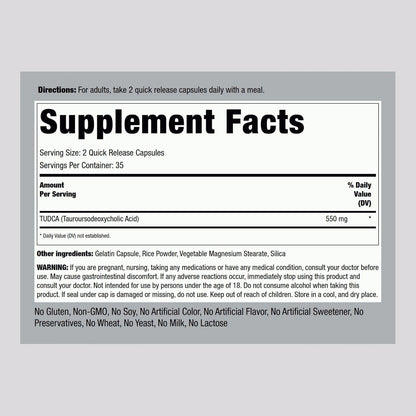 Piping Rock TUDCA Supplement – 550 mg, 70 Capsules – Tauroursodeoxycholic Acid, Non-GM, Gluten-free