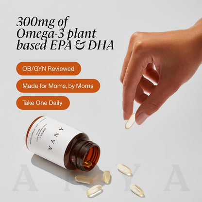 ANYA Omega-3 with 300mg DHA and EPA - Vegan Antenatal Postnatal Supplement for Breastfeeding and Lactation Support