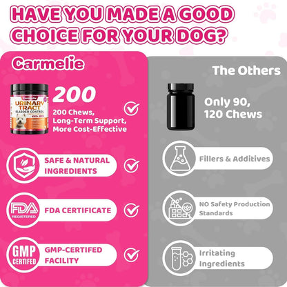 Cranberry Supplement for Dogs, Urinary Tract & Bladder Support - Cranberry Chews with D-Mannose - Kidney+Bladder, Digestion & Immune Support - 200 Chews, Chicken Flavour