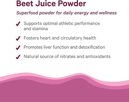PURE SYNERGY Organic Beetroot Juice Powder - Pre-Workout Supplement for Healthy Circulation, Exercise, and Detoxification (181 g)