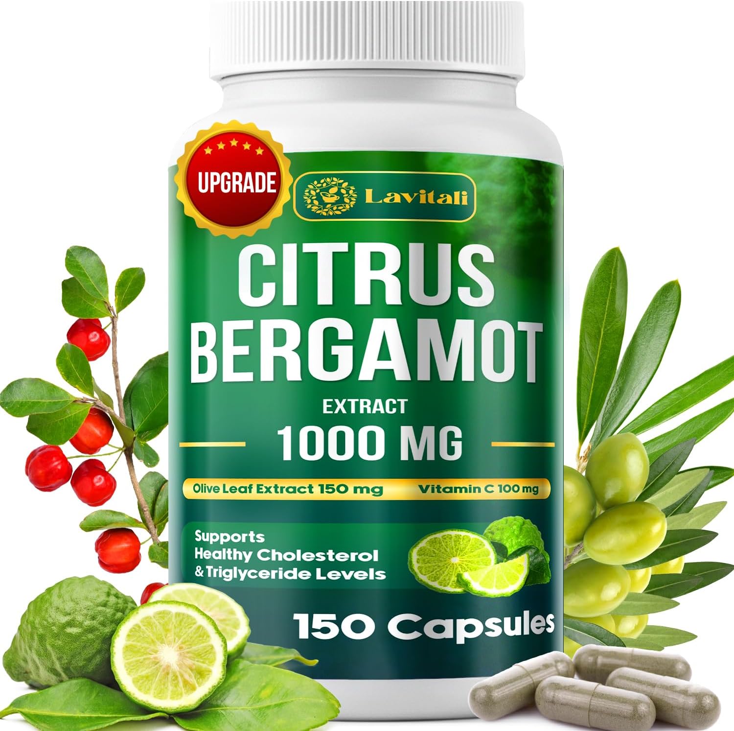 25x Concentrated Citrus Bergamot Extract Capsules, 1000mg per Serving, 150 Veggie Capsules - görsel 1