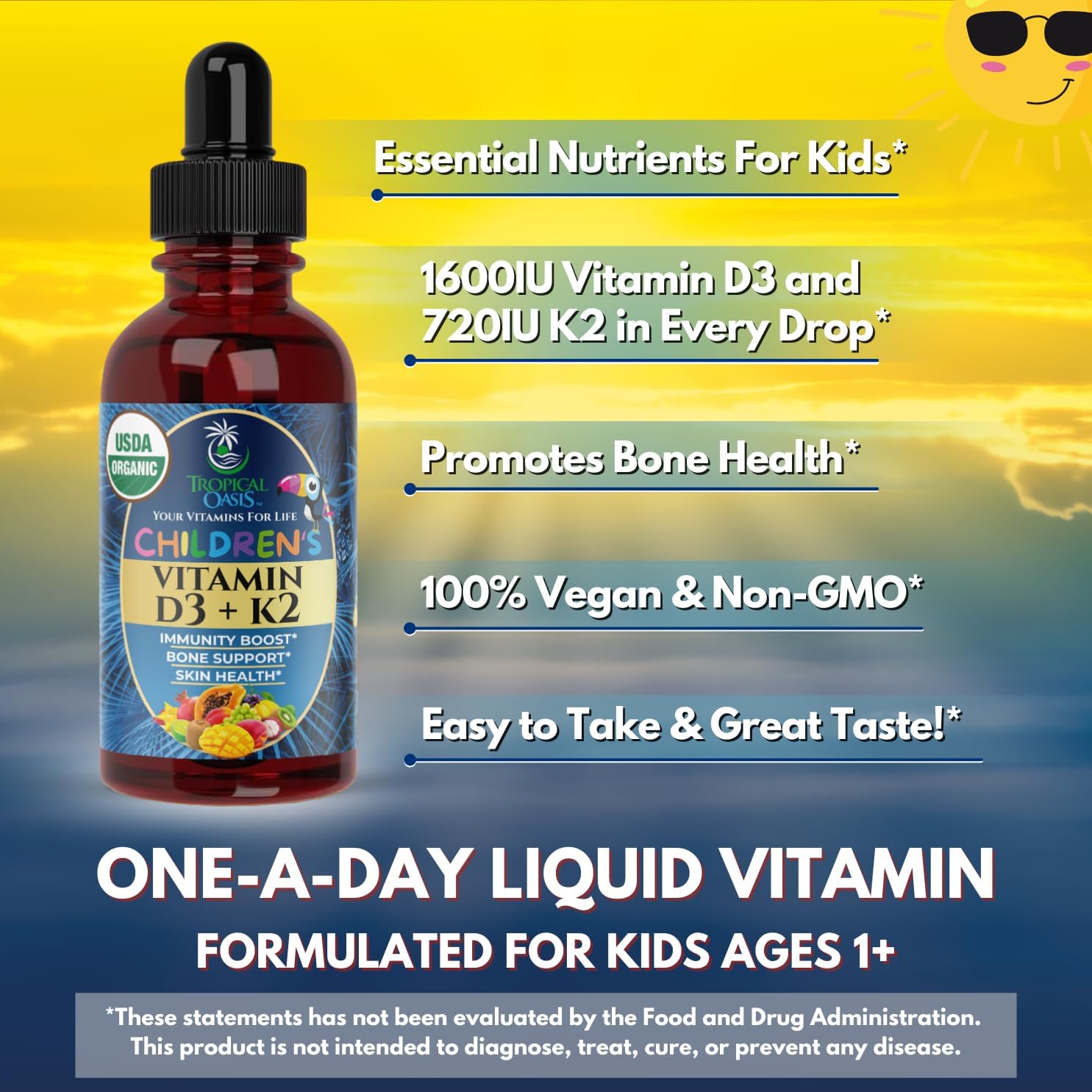 Tropical Oasis Organic Vitamin D3 + K2 Drops for Kids (59 ml) - görsel 4