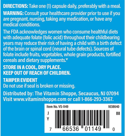 The Vitamin Shoppe Folic Acid 800 mcg, Prenatal Support – 300 Capsules