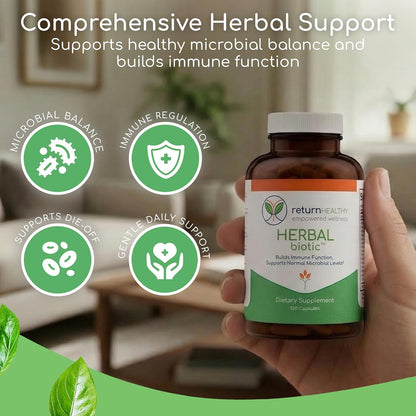 Herbal Biotic Immune Support Supplement - Natural Cat's Claw & Herbal Blend for Probiotic Balance and Digestive Health (120 Vegan Capsules)