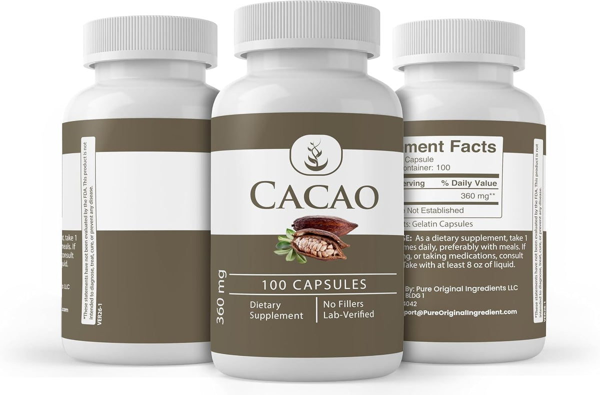 Pure Original Ingredients Cacao (100 Capsules) – Pure, Additive-Free, Lab Verified - görsel 4