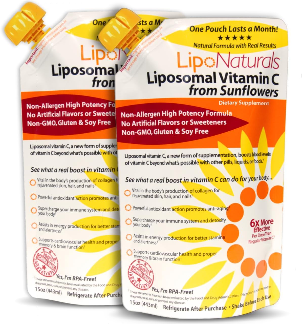 Lipo Naturals Liposomal Vitamin C 1000mg Liquid (2-Pack, 60 Servings) – Supports Immune System & Energy Metabolism – Vegan, Non-GMO, Made in USA (443ml each) - görsel 1