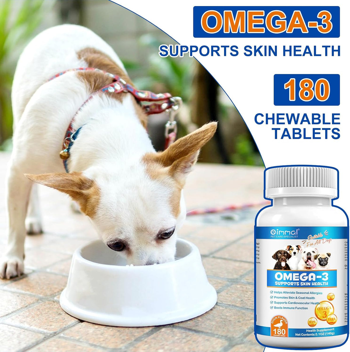 Omega-3 for Dogs - 180 Omega-3 Fish Oil Tablets for Dogs Supports Seasonal Allergy Relief, Itchy Skin Relief & Promote Coat Health, Pet Dog Fish Supplements with Omega-3, 6, 9 and Vitamin E - 180 Tablets - görsel 8