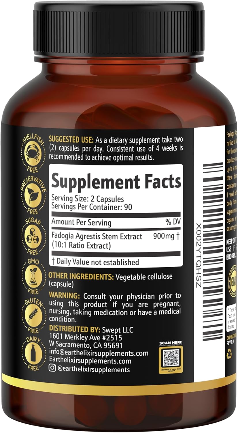 Earth Elixir Fadogia Agrestis Supplement - 900mg, 180 Capsules (3-Month Supply) - görsel 2