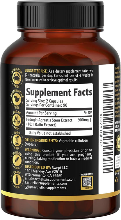 Earth Elixir Fadogia Agrestis Supplement - 900mg, 180 Capsules (3-Month Supply)