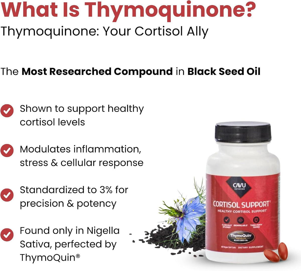 ThymoQuin Cortisol Manager – Black Seed Oil Food Supplement with 3% Thymoquinone, 60 Soft gel capsules - görsel 7